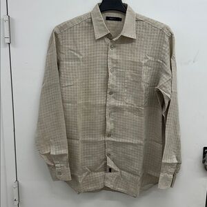 Zegna Sport Men's Beige / Cream Linen Blend Checkered Button Up Shirt Men's Sz L